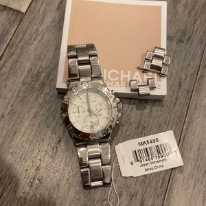 Michael Kors silver stainless steel MK5498 watch w date, month, sec/min/hr